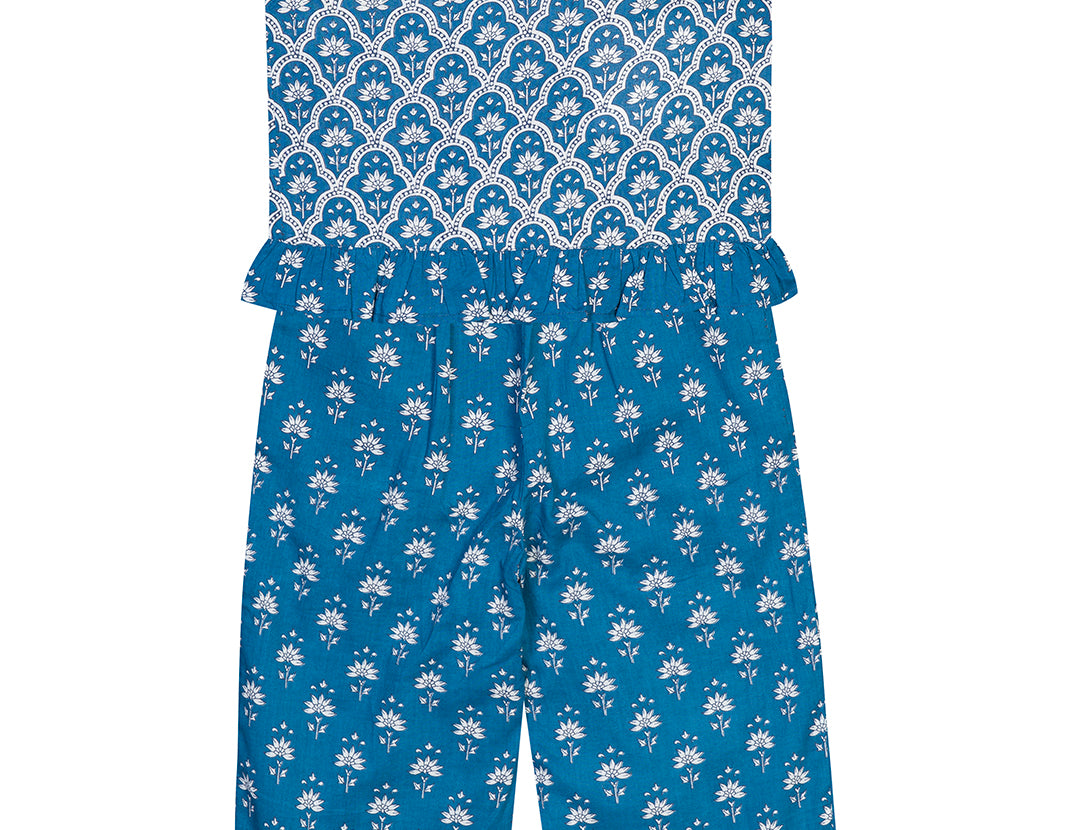 Budding Bees Blue Girls Top-Pant Set with Bag back view
