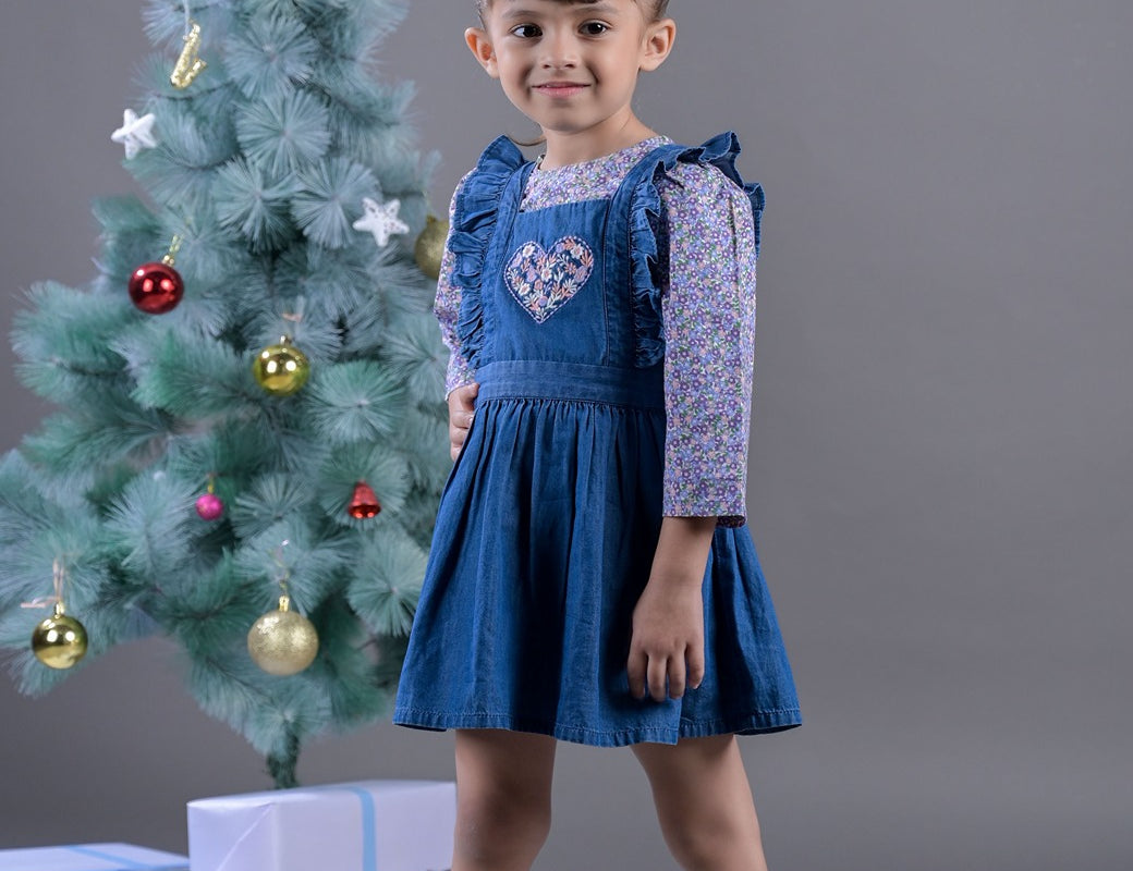Girls Heart-Embroidered Jumper Dress for Girls side view