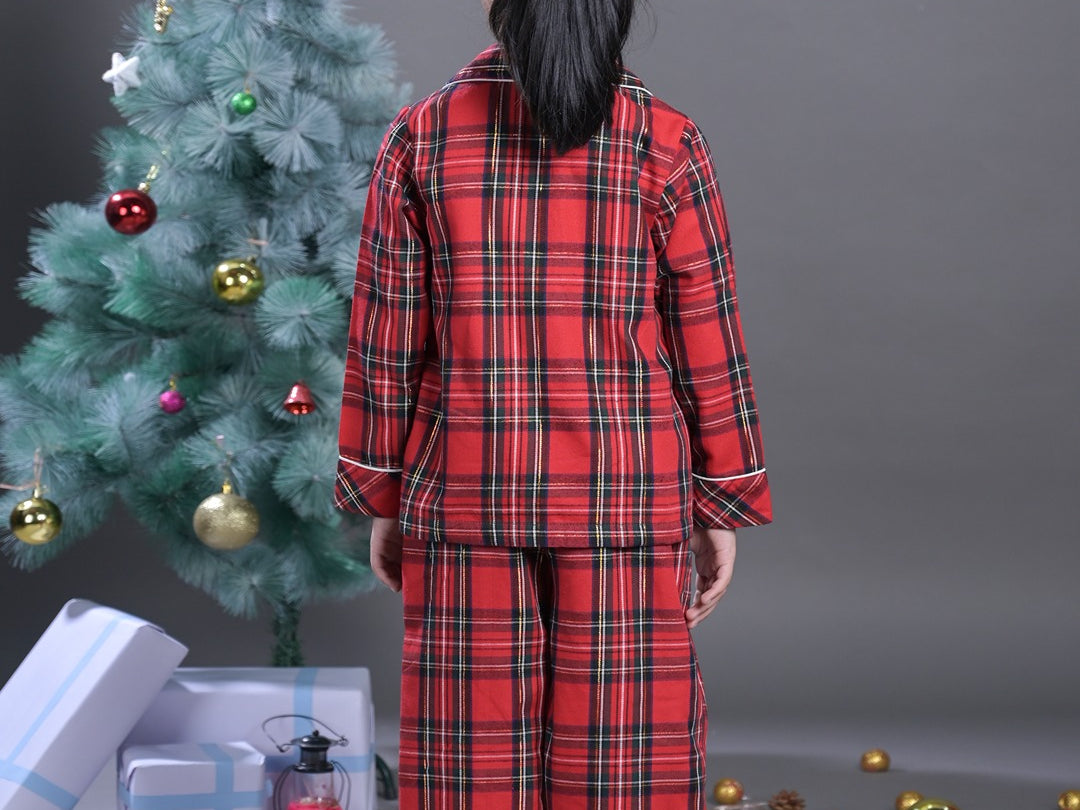 Red Checked Nightwear Set with Cute santa Patch back view