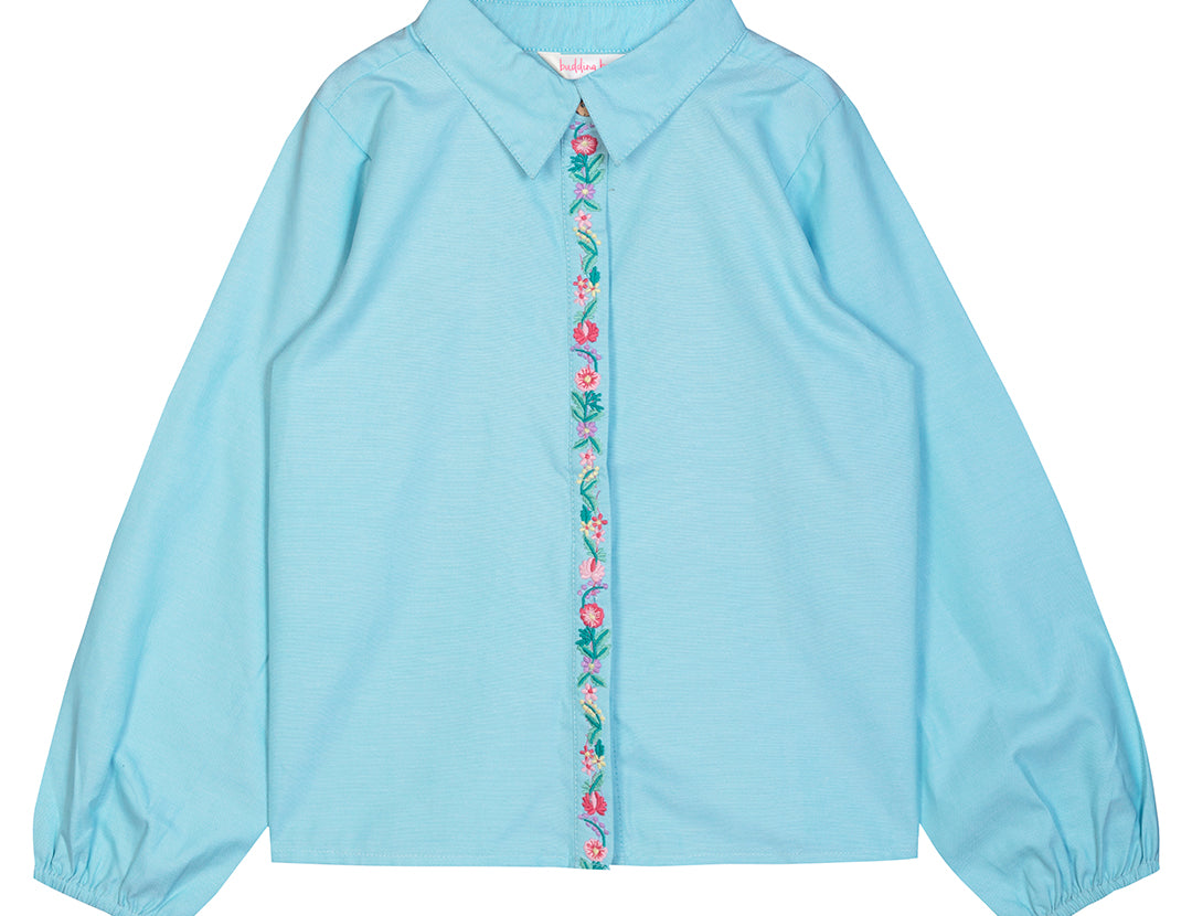 Placket Embroidered Chic Shirt Top