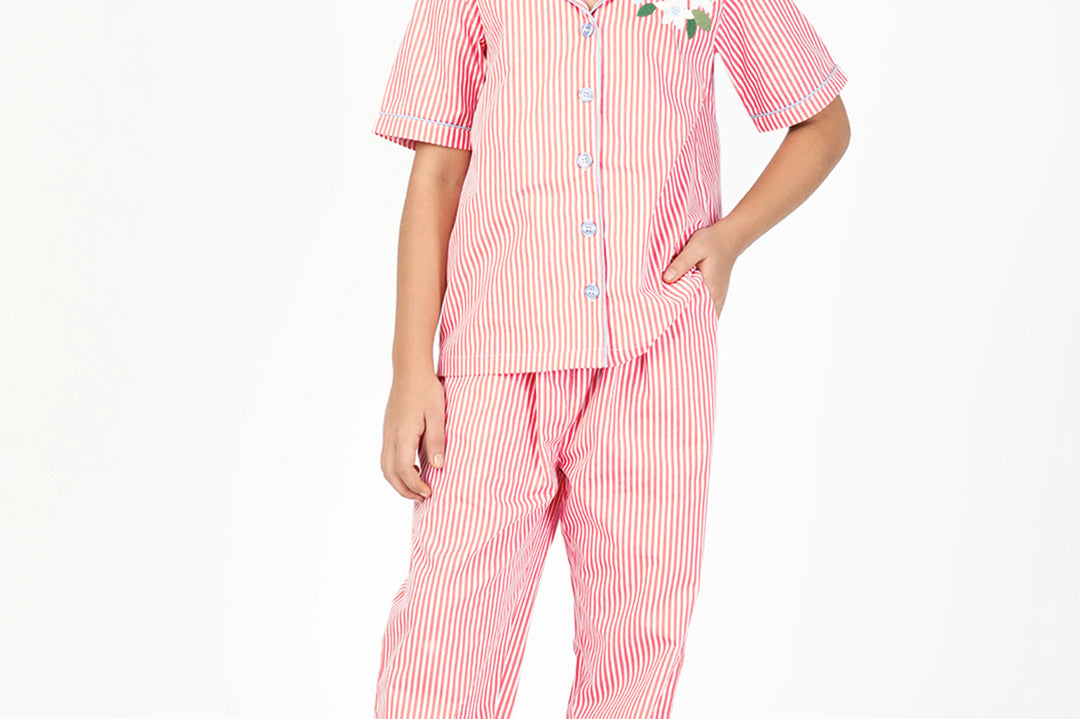 Girls Cotton Y/D Stripe Nightwear - Striped Dreams Pink