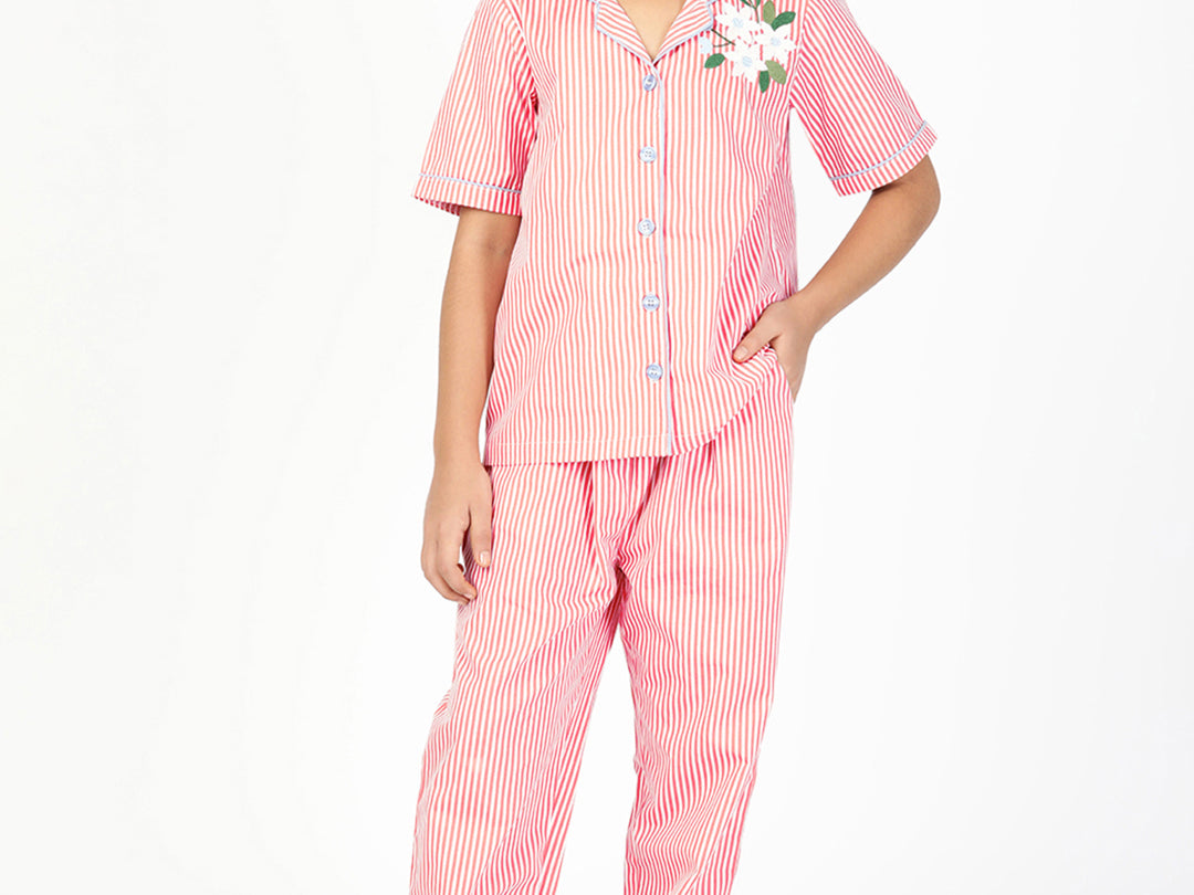 Girls Cotton Y/D Stripe Nightwear - Striped Dreams Pink