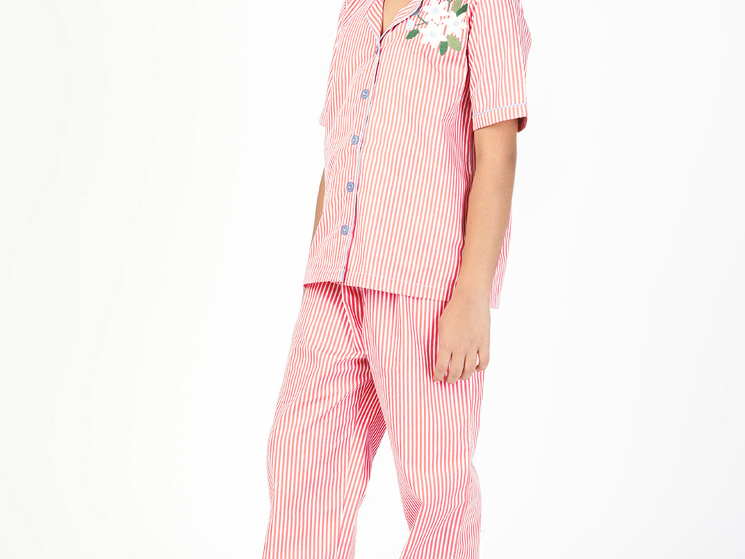 Girls Cotton Y/D Stripe Nightwear - Striped Dreams Pinkside view