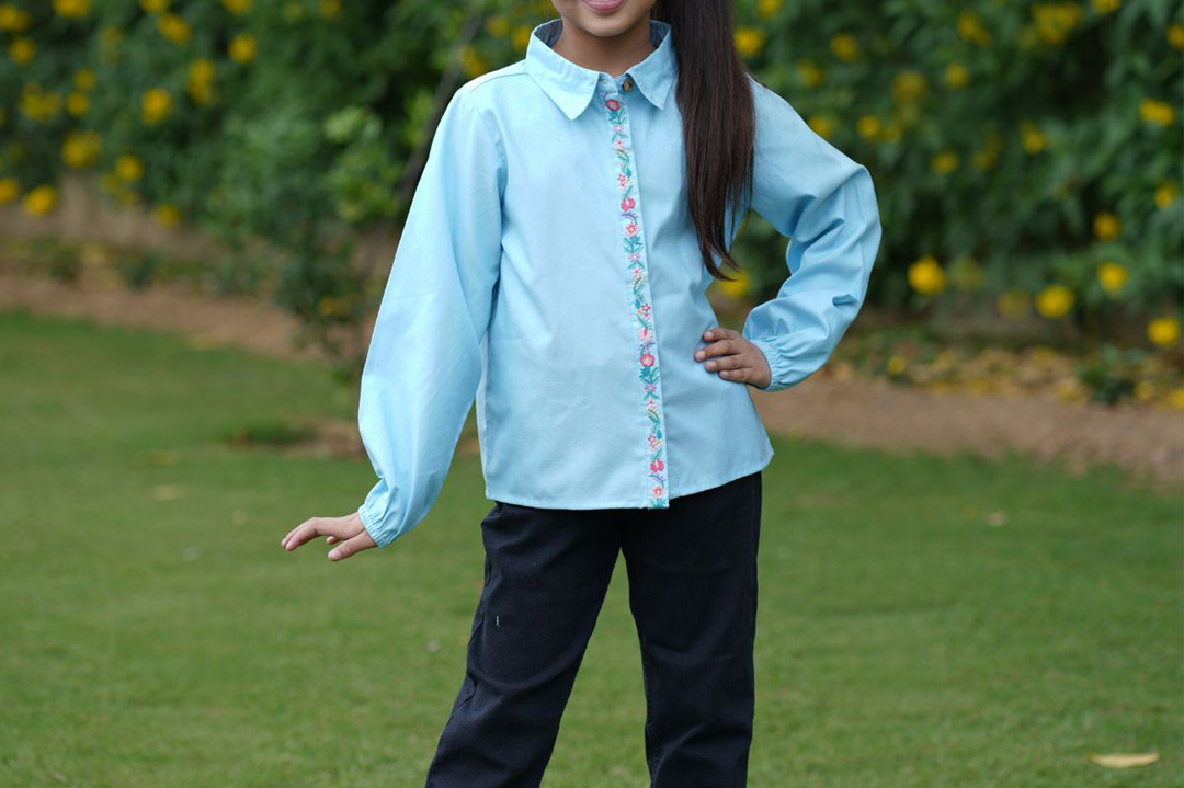 Placket Embroidered Shirt Top