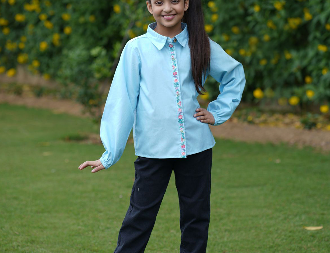 Placket Embroidered Shirt Top