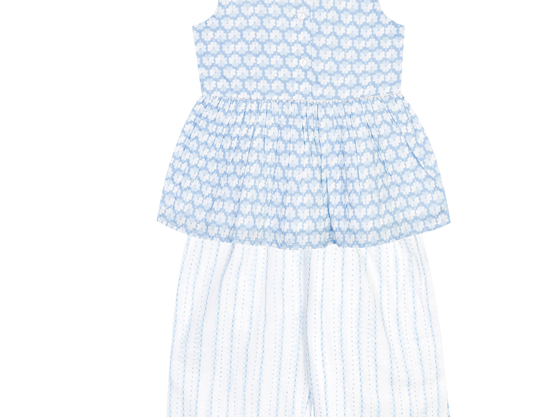 Girls' Blue Striped Pant and Top Set with Matching Hair Band\