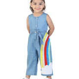 Cute Rainbow Felt Girls' Denim Jumpsuit 