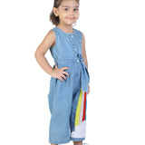 Cute Rainbow Felt Girls' Denim Jumpsuit side view