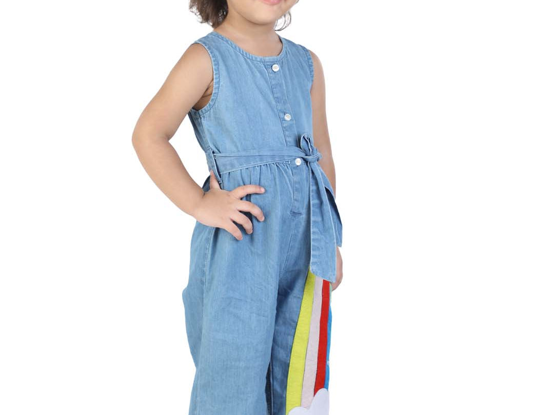 Cute Rainbow Felt Girls' Denim Jumpsuit side view