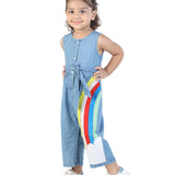 Cute Rainbow Felt Girls' Denim Jumpsuit 