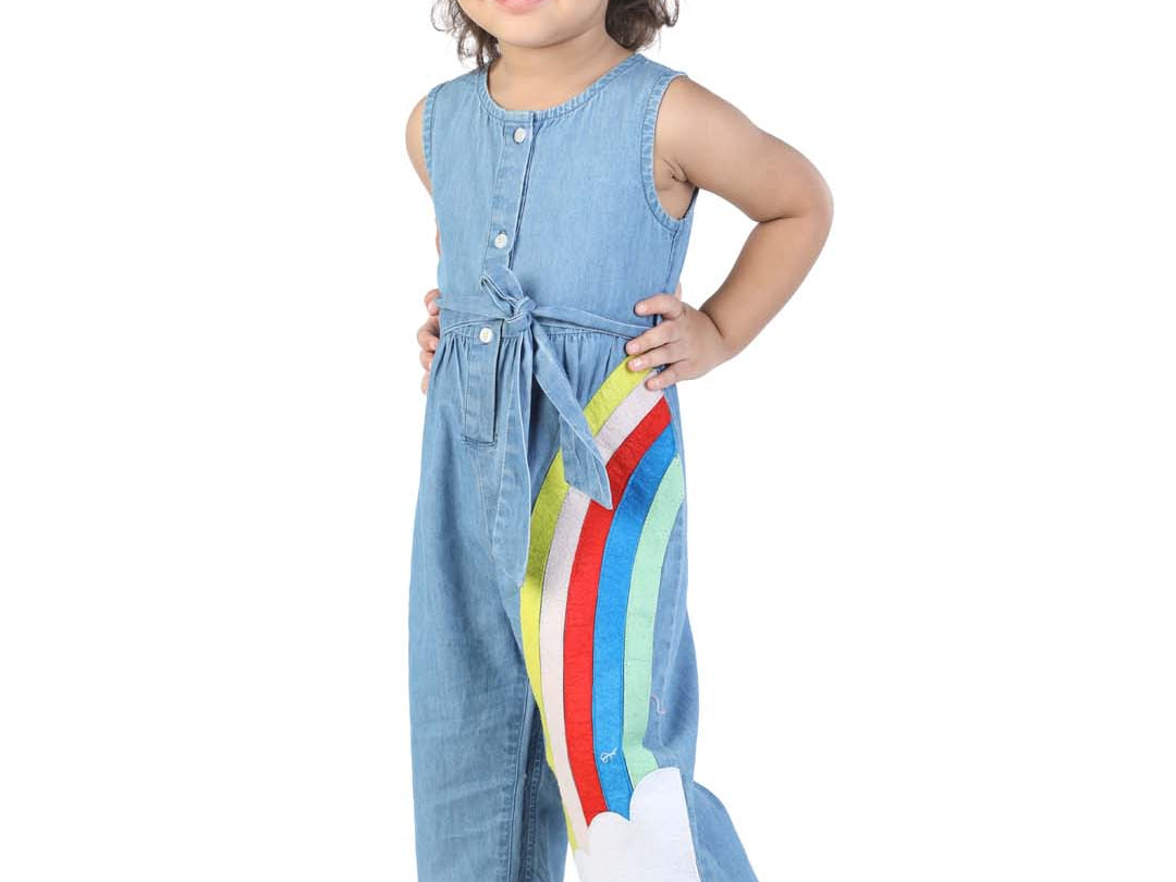 Cute Rainbow Felt Girls' Denim Jumpsuit 