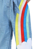 Cute Rainbow Felt Girls' Denim Jumpsuit close view