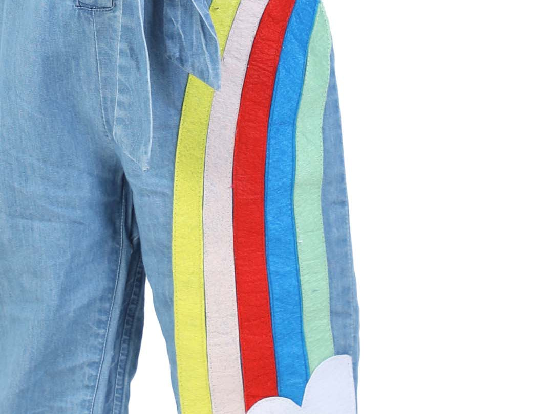 Cute Rainbow Felt Girls' Denim Jumpsuit close view