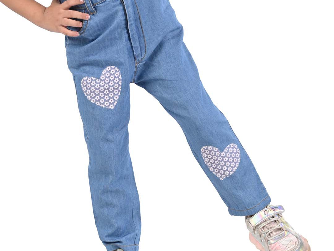 Stylish Girl Denim Pants with Heart Fabric Patch by Budding Bees