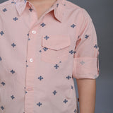 Boys Pink Printed Cotton Full Sleeves Shirt and Pant Set close view