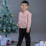 Boys Pink Printed Cotton Full Sleeves Shirt and Pant Set side view