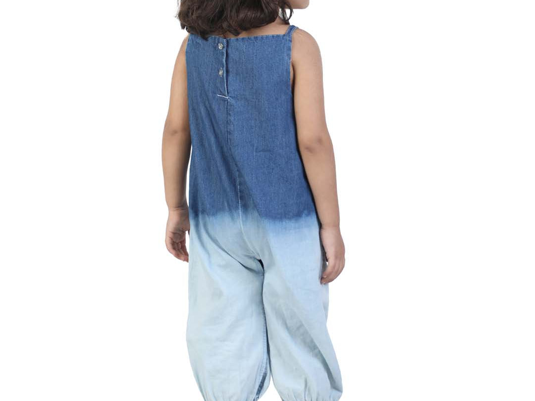 Girls' Jumpsuit with Ombre Effect and Attached Bow back view