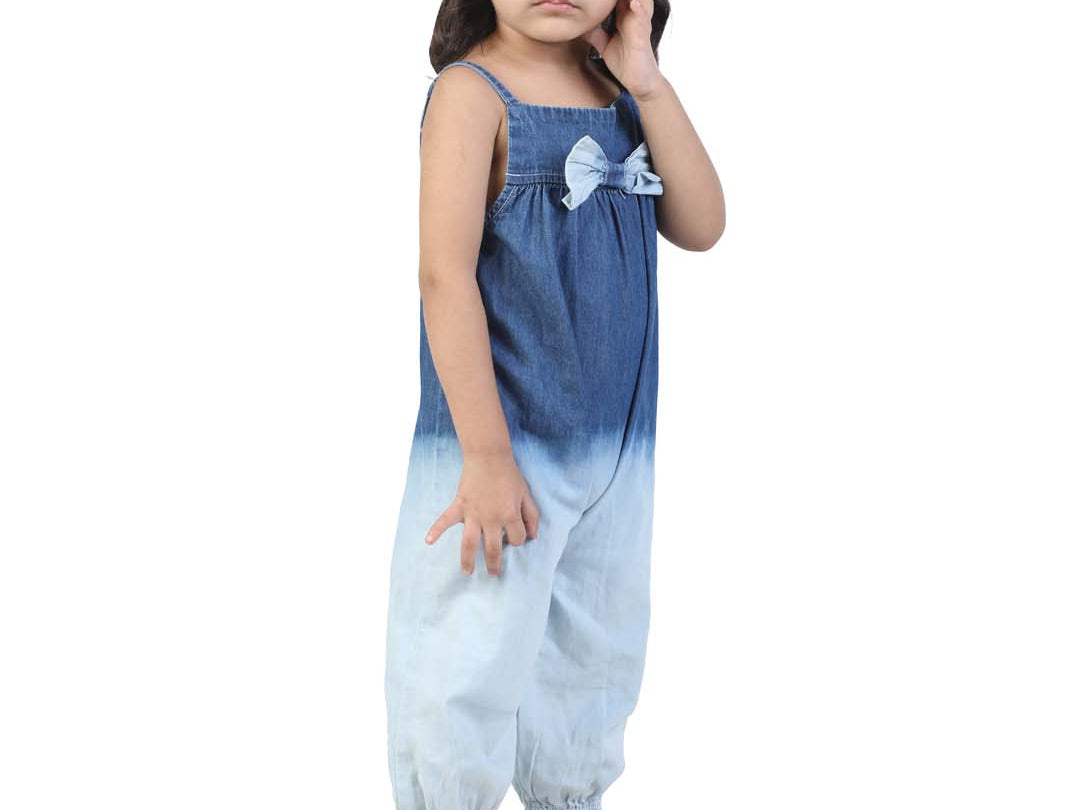 Girls' Jumpsuit with Ombre Effect and Attached Bow side view