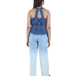 Budding Bees Girls Denim Jumpsuit with Ombre Effect back view