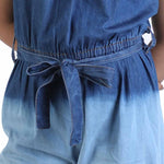 Budding Bees Girls Denim Jumpsuit with Ombre Effect close view