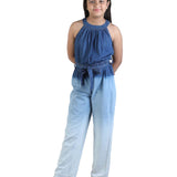 Budding Bees Girls Denim Jumpsuit with Ombre Effect