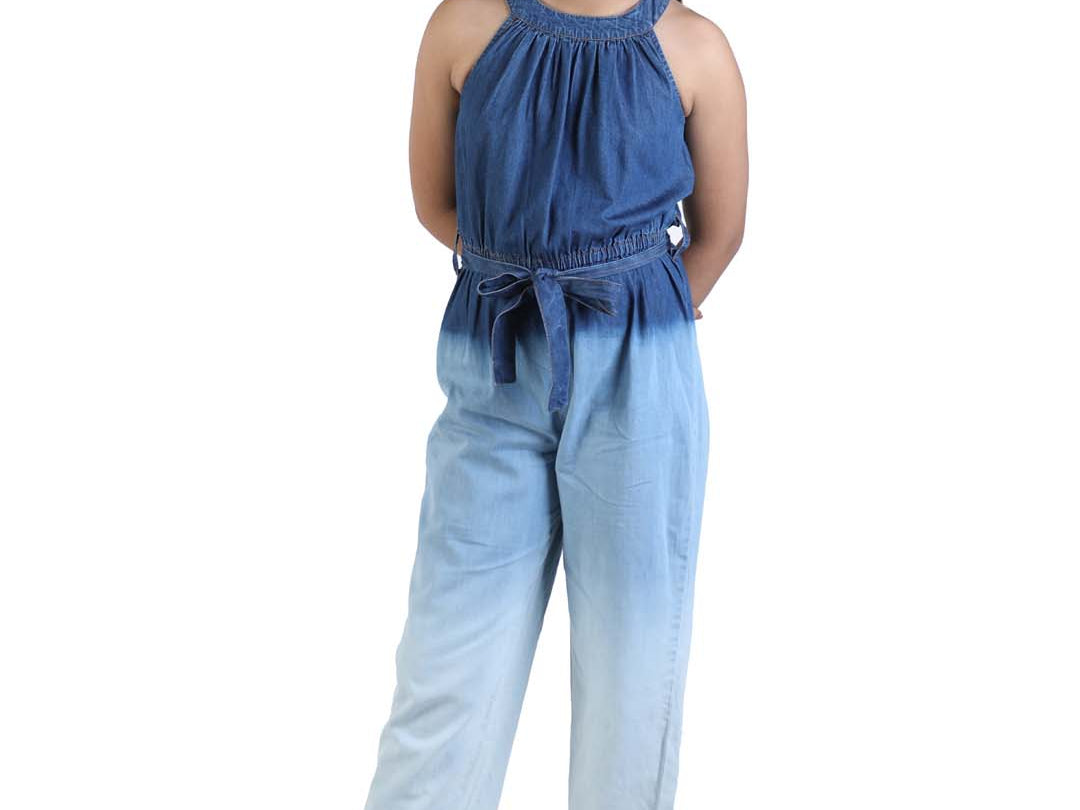 Budding Bees Girls Denim Jumpsuit with Ombre Effect