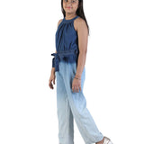 Budding Bees Girls Denim Jumpsuit with Ombre Effect side view