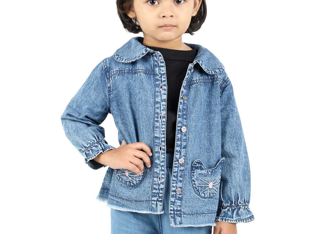 Blue Denim girls Jacket with Pocket Embroidery