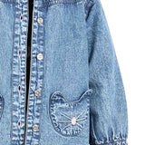 Blue Denim girls Jacket with Pocket Embroidery close view