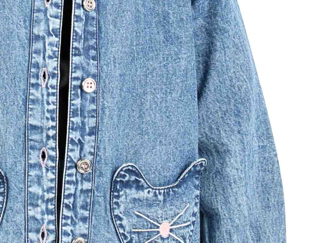 Blue Denim girls Jacket with Pocket Embroidery close view