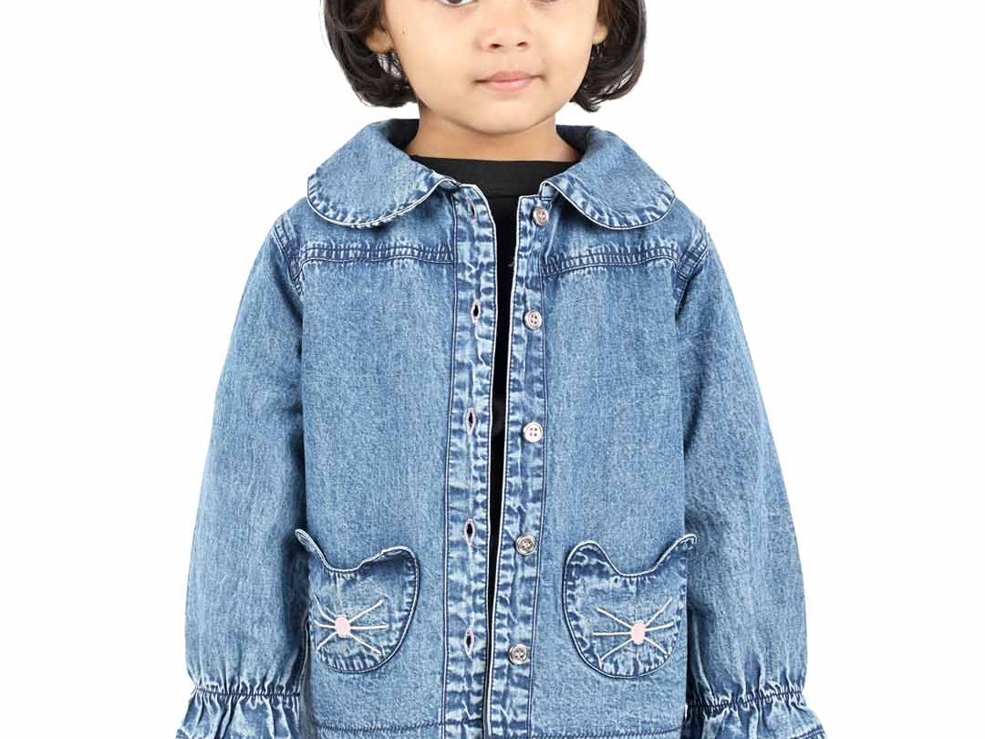 Blue Denim girls Jacket with Pocket Embroidery
