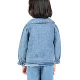 Blue Denim girls Jacket with Pocket Embroidery back view