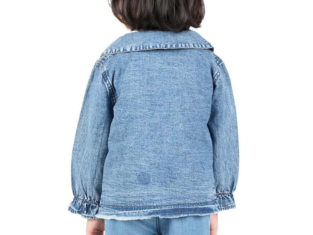 Blue Denim girls Jacket with Pocket Embroidery back view