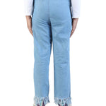 Budding bees blue denim pant for girls with Rainbow Felt back view