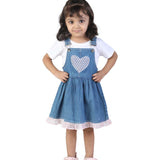Denim Blue Girls' Dungaree with heart Fabric Patch 