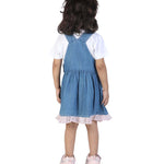 Denim Blue Girls' Dungaree with heart Fabric Patch back view