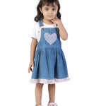 Denim Blue Girls' Dungaree with heart Fabric Patch second