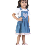 Denim Blue Girls' Dungaree with heart Fabric Patch side view