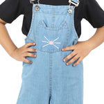 Stylish Blue Denim Girls' Dungaree with Pocket Embroidery close view