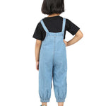 Stylish Blue Denim Girls' Dungaree with Pocket Embroidery back view