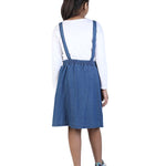 Blue Denim Girls' Dungaree Dress with Floral Buttons back view
