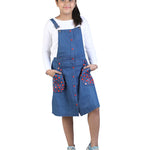 Blue Denim Girls' Dungaree Dress with Floral Buttons