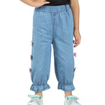 Girls' Blue Denim Pants with side Attached Bow 