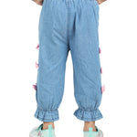 Girls' Blue Denim Pants with side Attached Bow back view