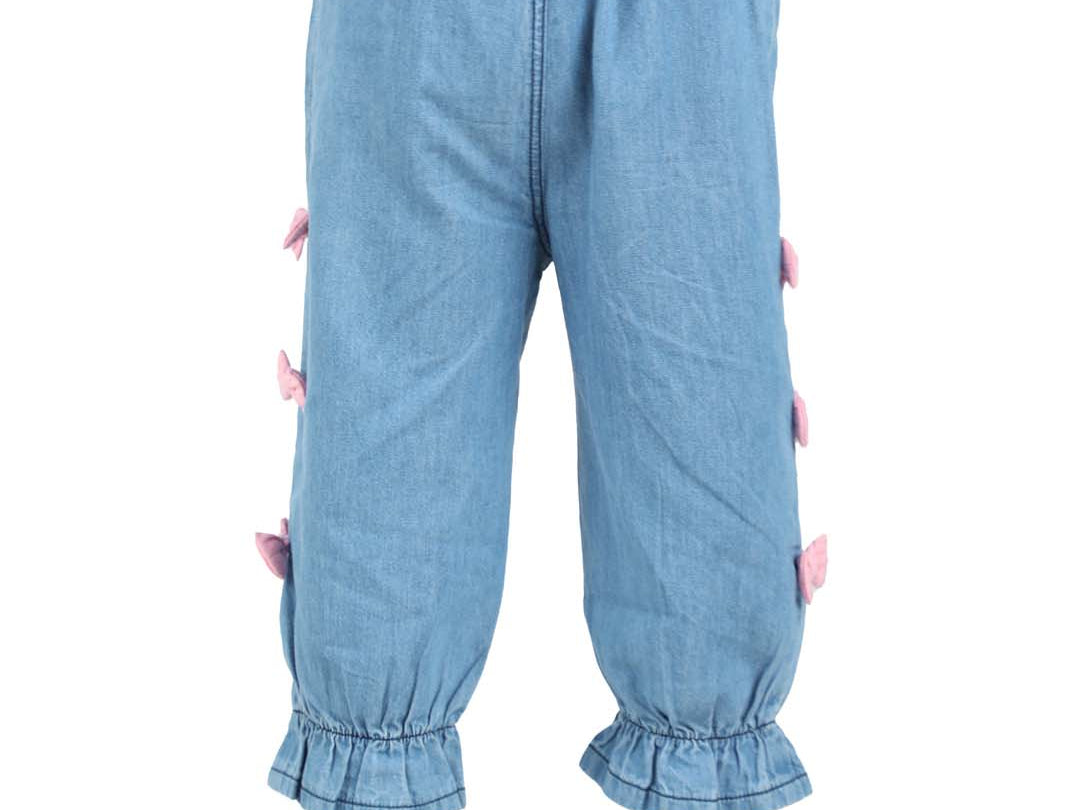 Girls' Blue Denim Pants with side Attached Bow back view