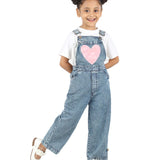 Stylish Blue Denim Dungaree with Heart Fur patch
