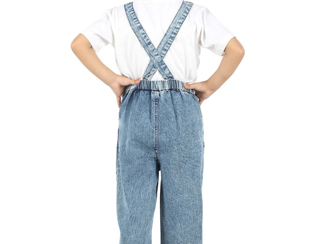 Stylish Blue Denim Dungaree with Heart Fur patch back view