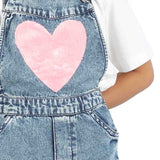 Stylish Blue Denim Dungaree with Heart Fur patch close view