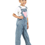 Stylish Blue Denim Dungaree with Heart Fur patch side view