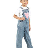 Stylish Blue Denim Dungaree with Heart Fur patch side view